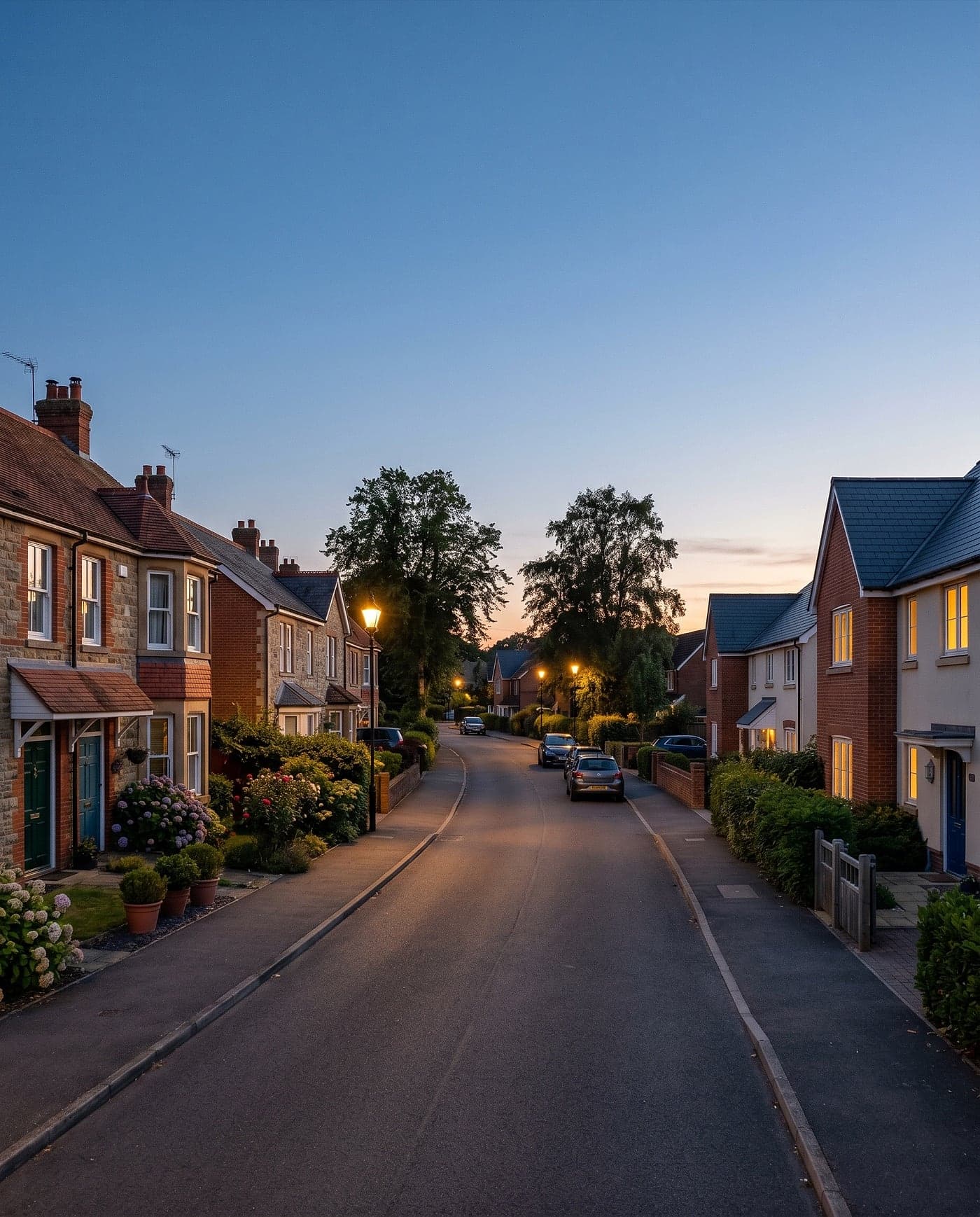 A street of typical UK terraced homes