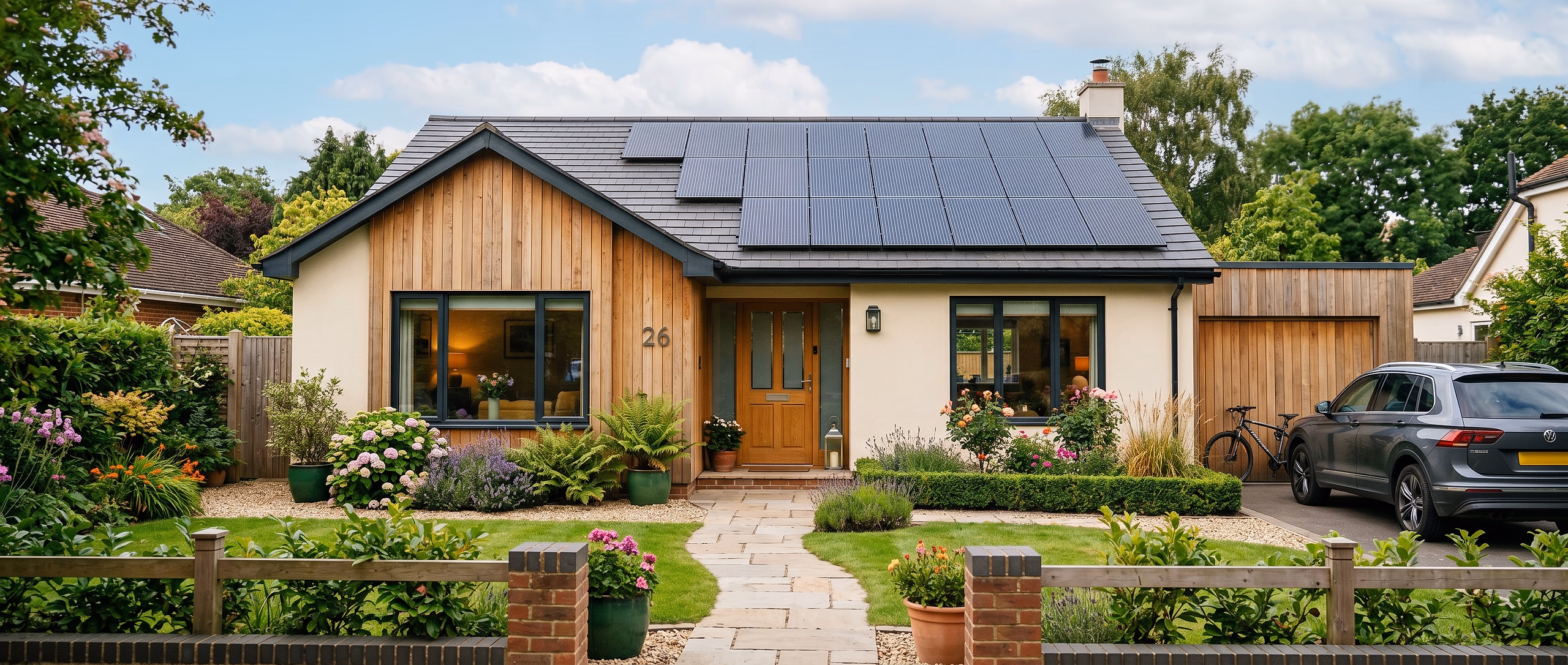 Roof-mounted solar panels with a home battery