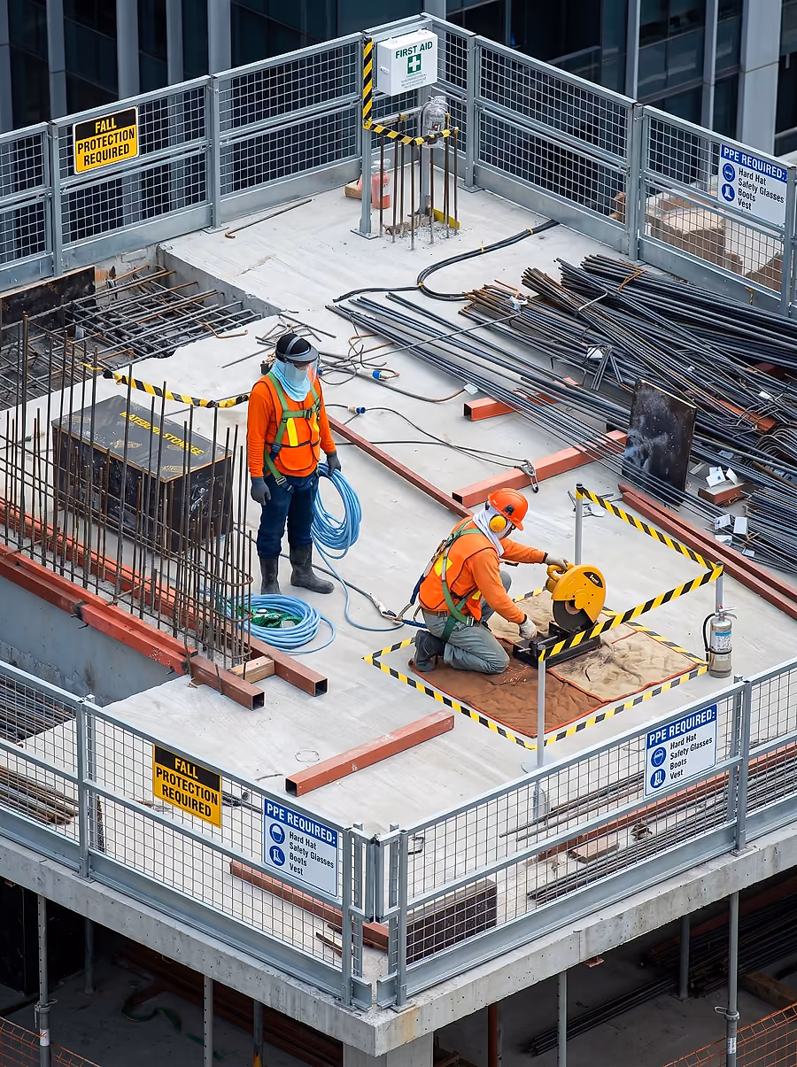 Construction workers on a safe site