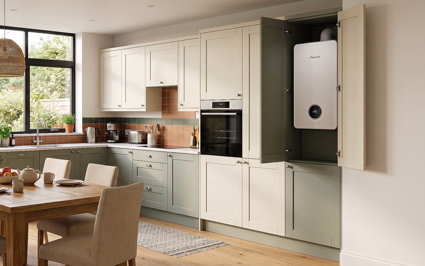 A modern wall-mounted gas boiler