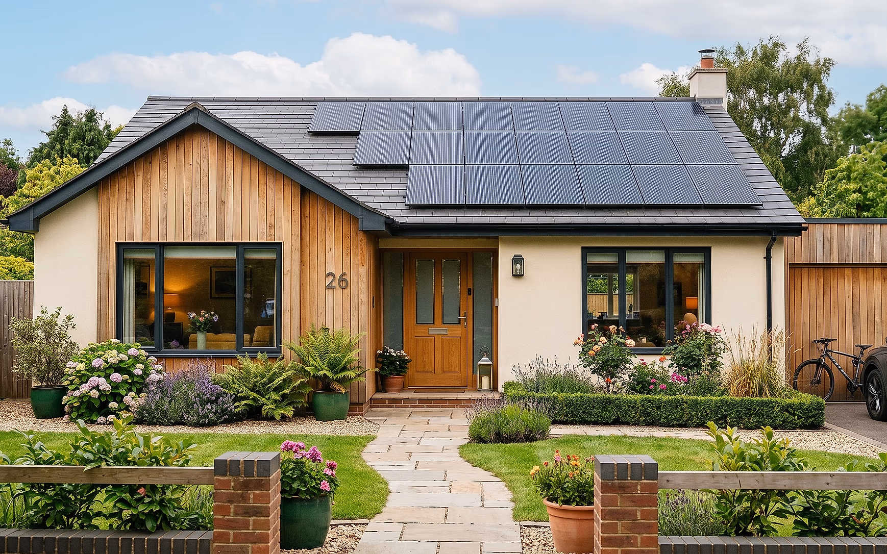 Roof-mounted solar panels with a home battery