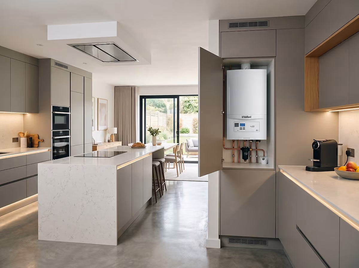 Modern gas boiler installed in a contemporary kitchen