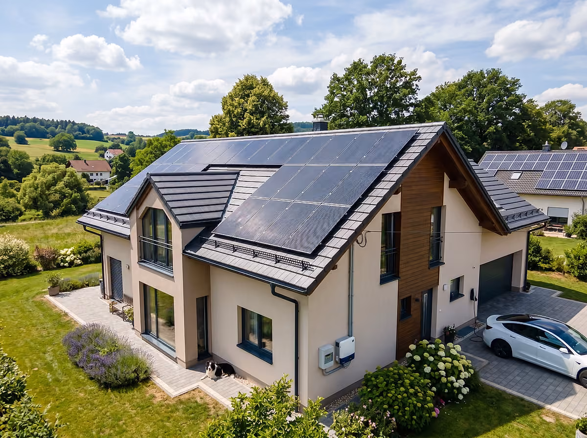 Solar panels installed across a pitched house roof